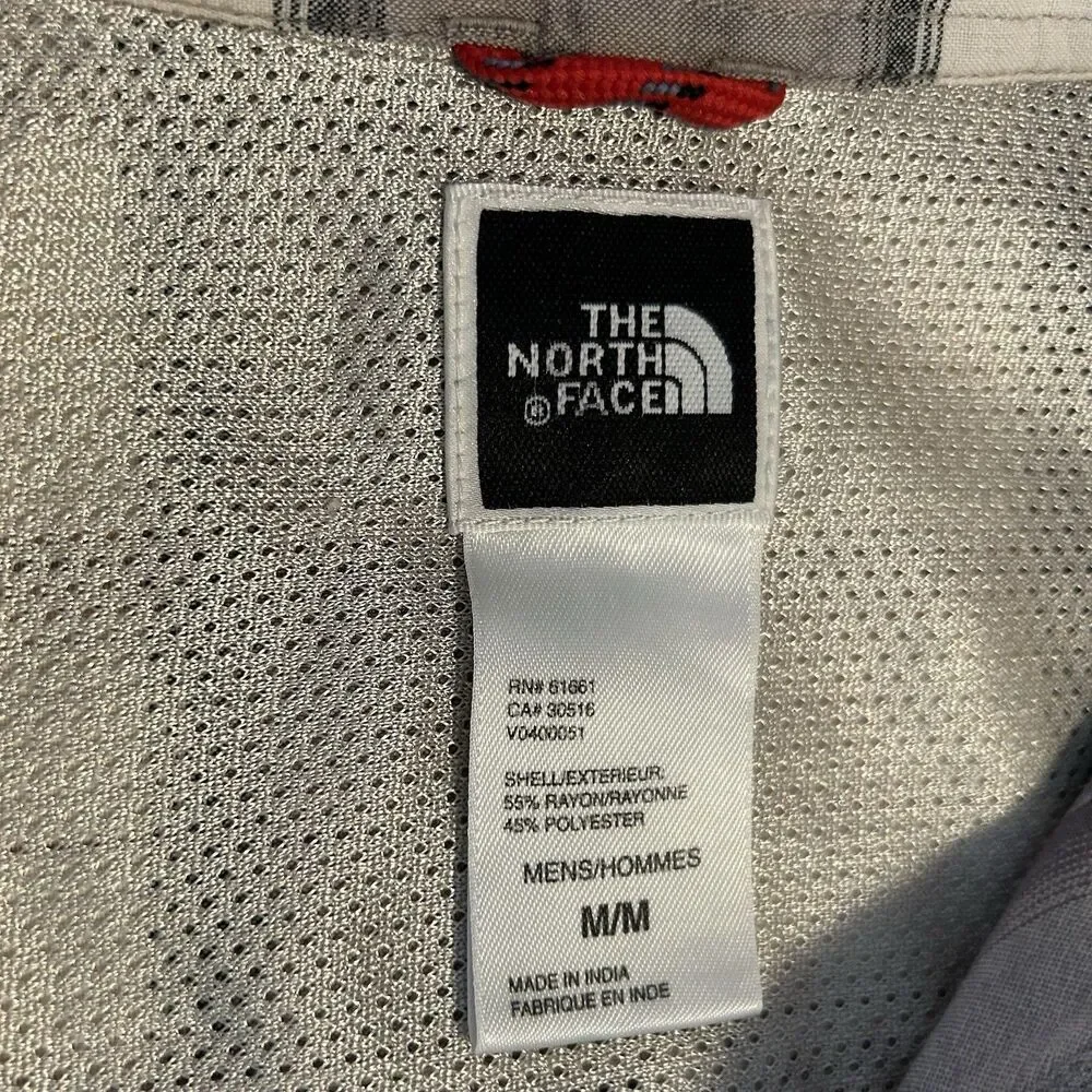 North Face Button Up Shirt Men’s Size MED Short Sleeve Beige Cream Plaid Outdoor